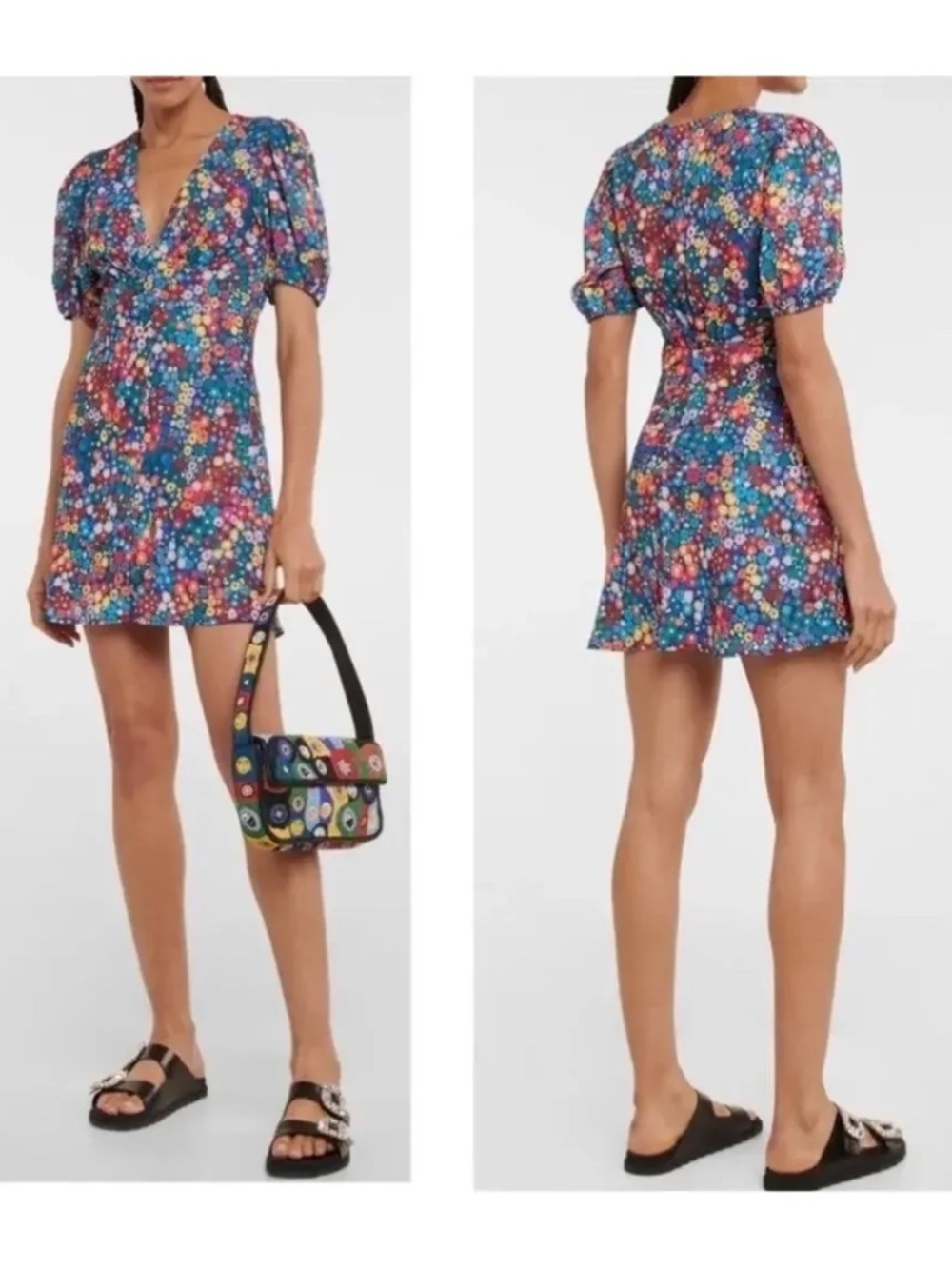 Staud Milla Flower Print V Neck Mini Dress - size 10